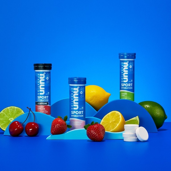 electrolyte tablets, hydration tablets, sports hydration, effervescent tablets, hydration supplement, bestseller push, minimalist, energetic, fresh, blue, yellow, pink